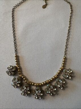 LOFT Gold-Tone Floral And Gray  Crystal Bib Necklace Vintage
